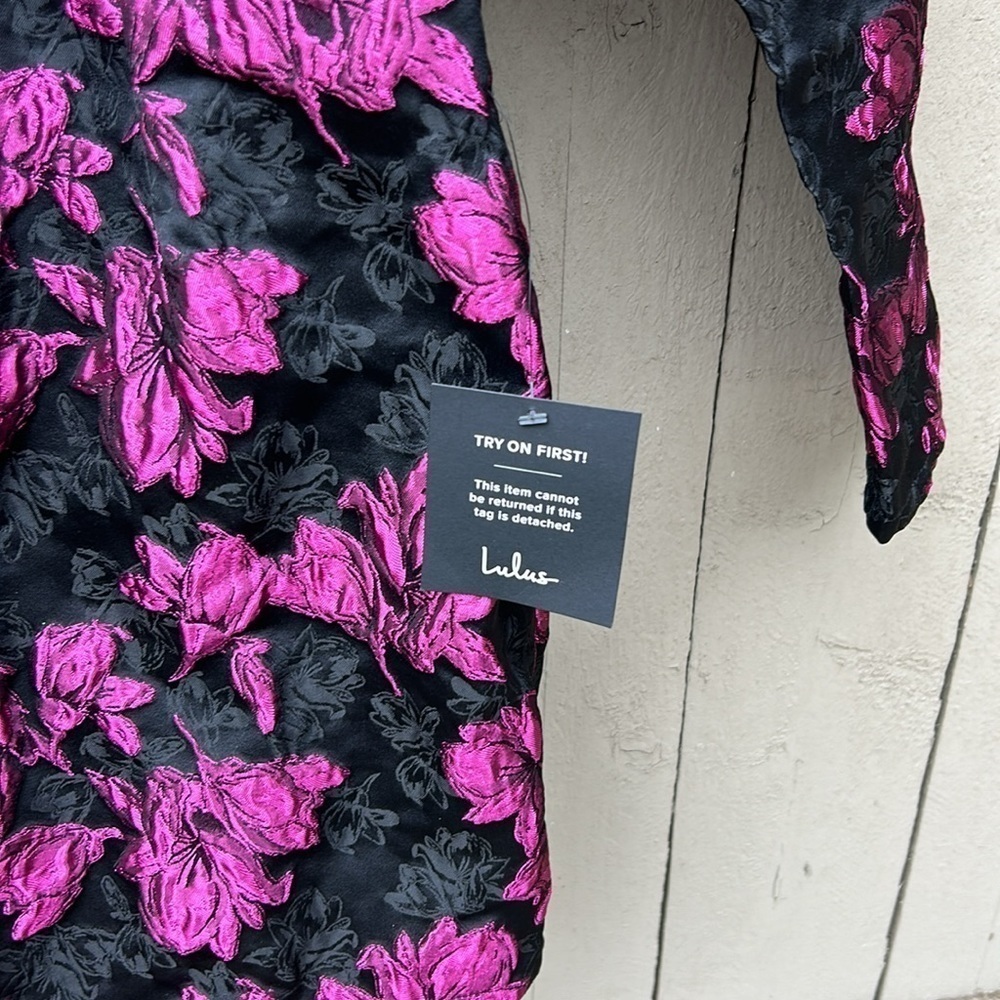 Lulu's Elegant Taste Black and Pink Floral Jacquard Mini Dress New With … - Picture 7 of 10